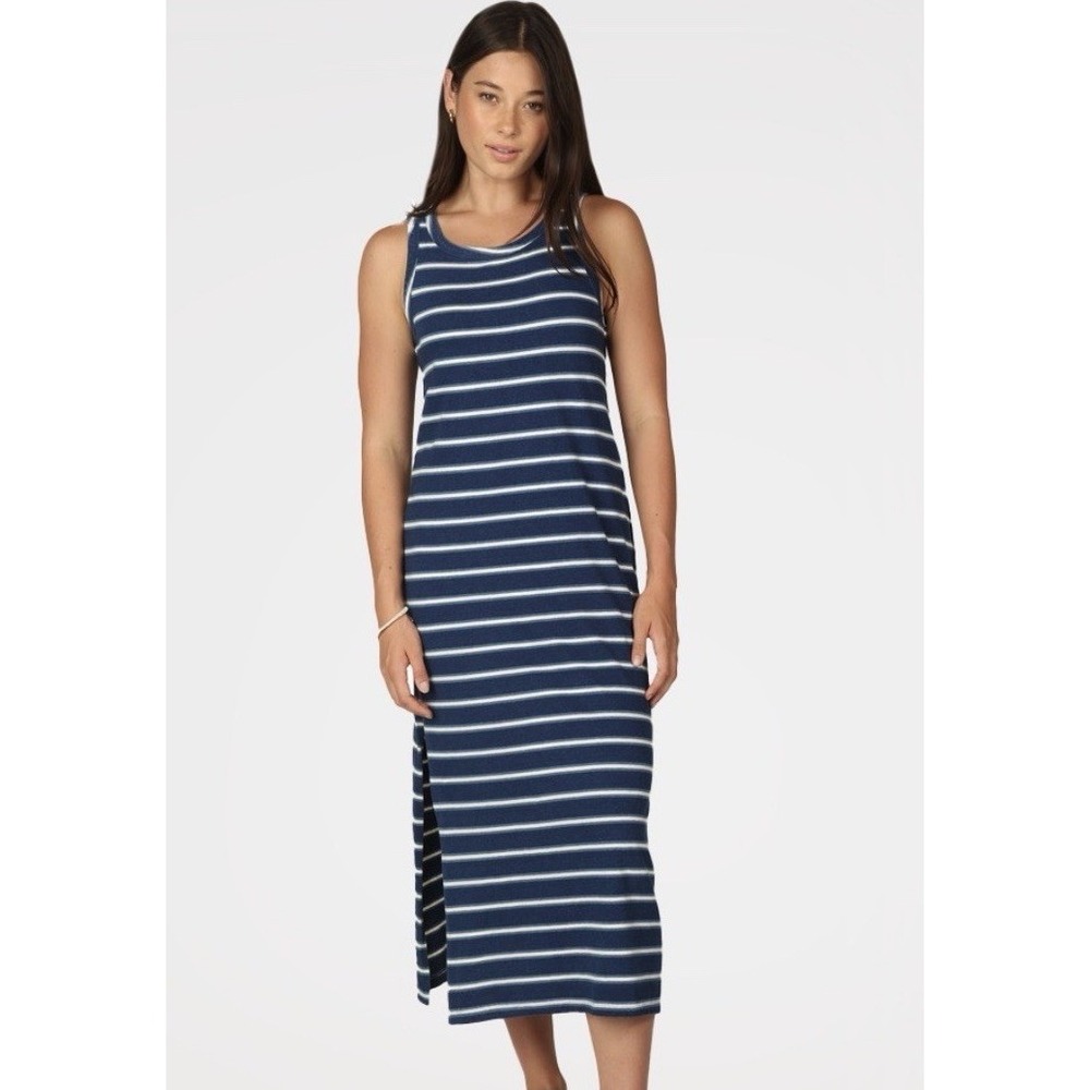 Dylan Blue White Striped Sleeveless Side‎ Slit Maxi Dress 100% Cotton XS